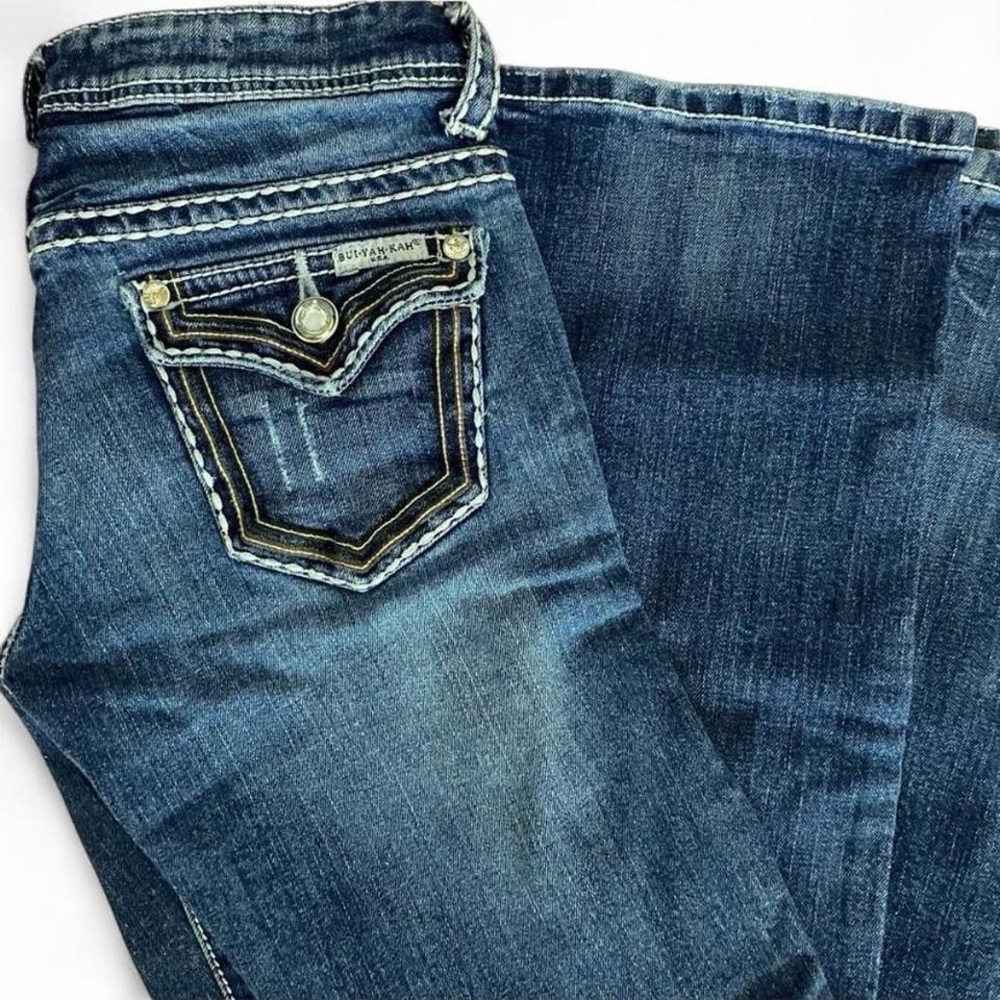 Blue Boot Cut Jeans with Natural Fading